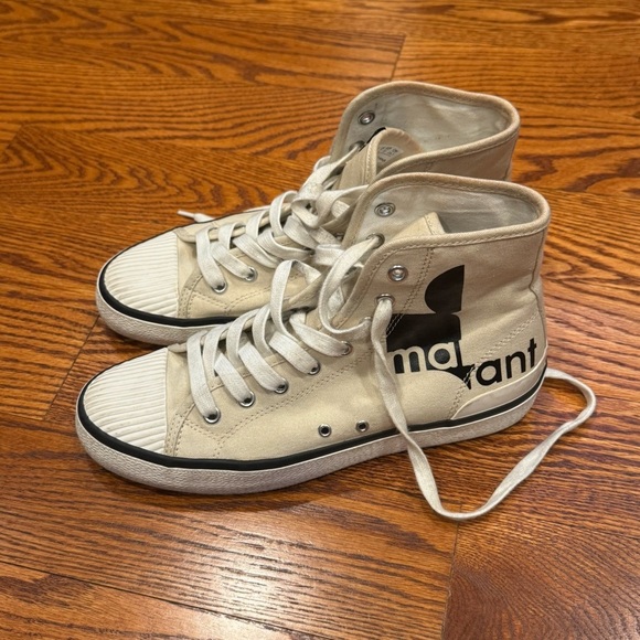 ISABEL MARANT Benkeen High Top Sneaker Cream Black Logo Size 5.5 EUC - Picture 7 of 11